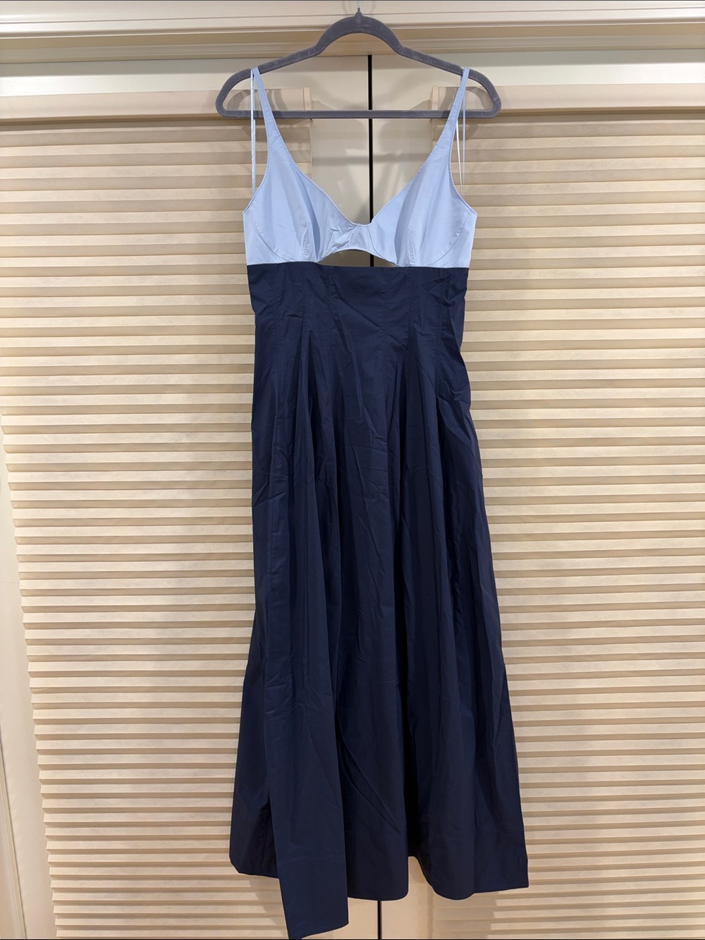 NWOT Simkhai Light Blue & Navy Spaghetti-Strap Cotton Maxi Dress, Size US 6
